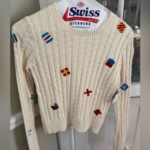 Kiel Janes PatrickCable Knit Sweater with Nautical Flags